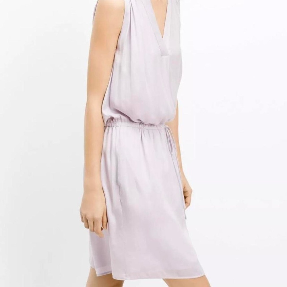 Vince Washed satin shirred shoulder V neck dress